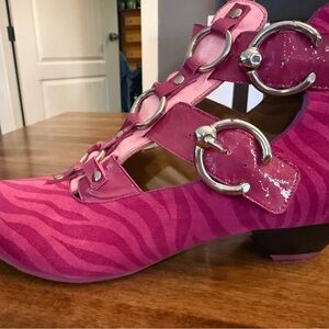 John Fluevog Pink Zebra Heels with Silver Accents